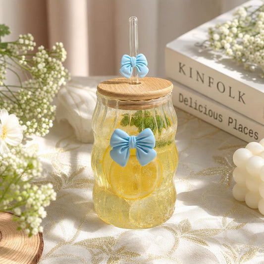 Blue Bow Wavy Glass Tumbler