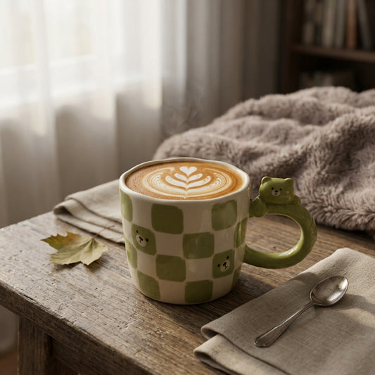 3D Green Checkered Bear Mug