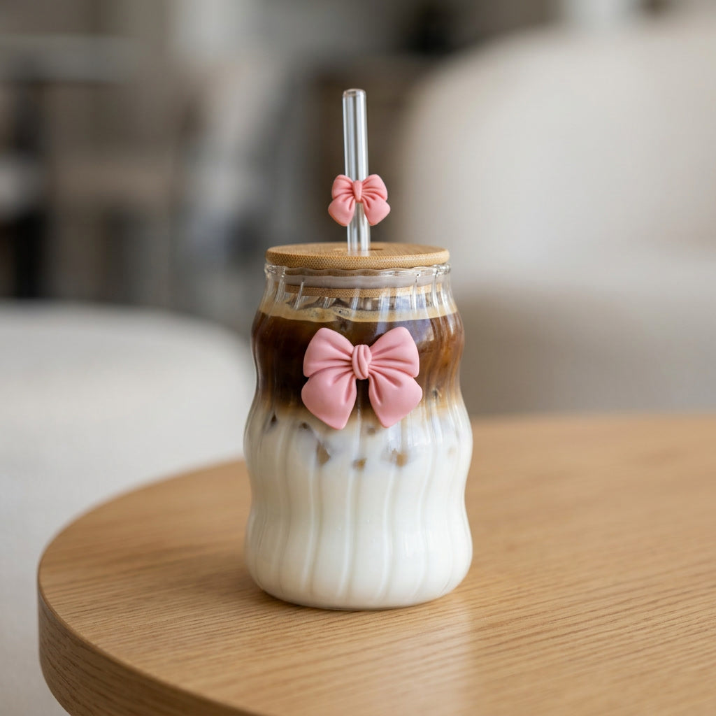 Pink Bow Wavy Glass Tumbler
