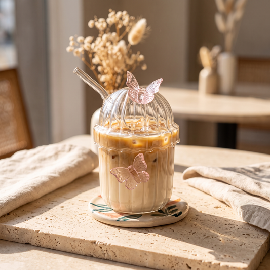 Pink Butterfly Glass Tumbler