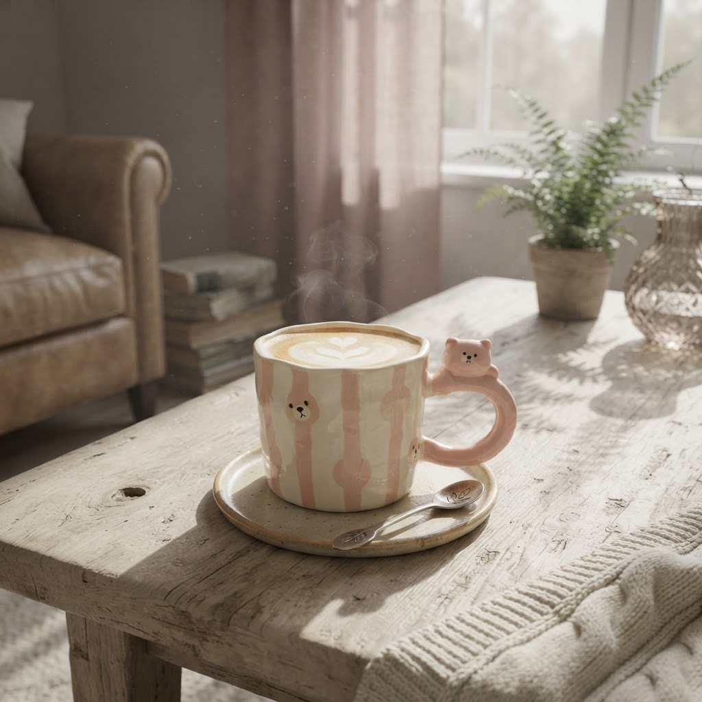 3D Pink Striped Bear Mug