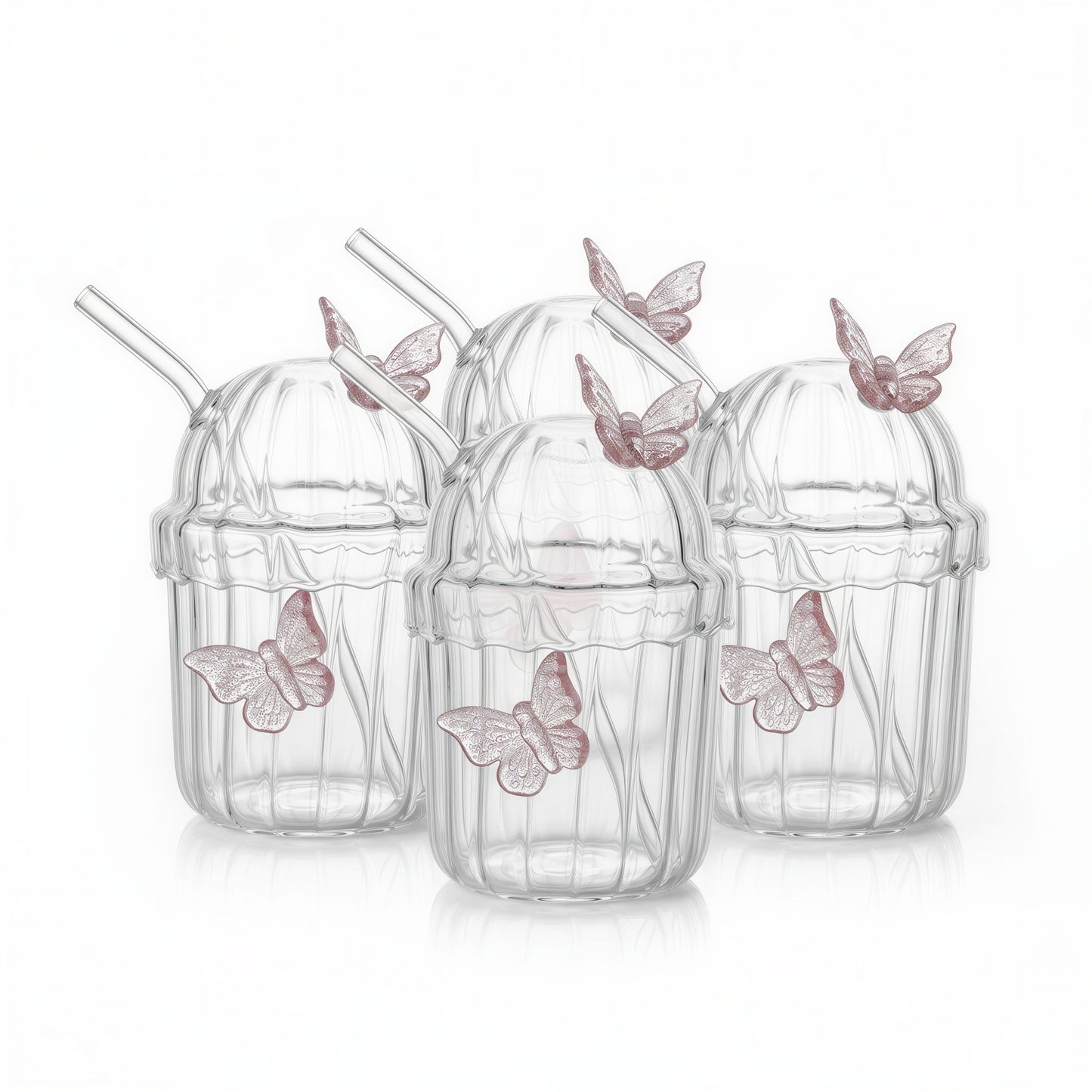 Pink Butterfly Glass Tumbler