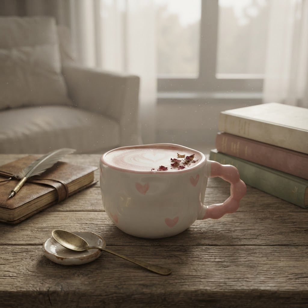 Pink Heart Bubble Handle Mug