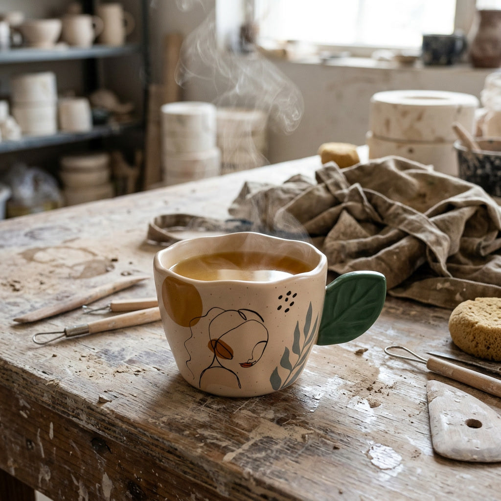 Botanical Leaf Mug - Cream (Silhouette)