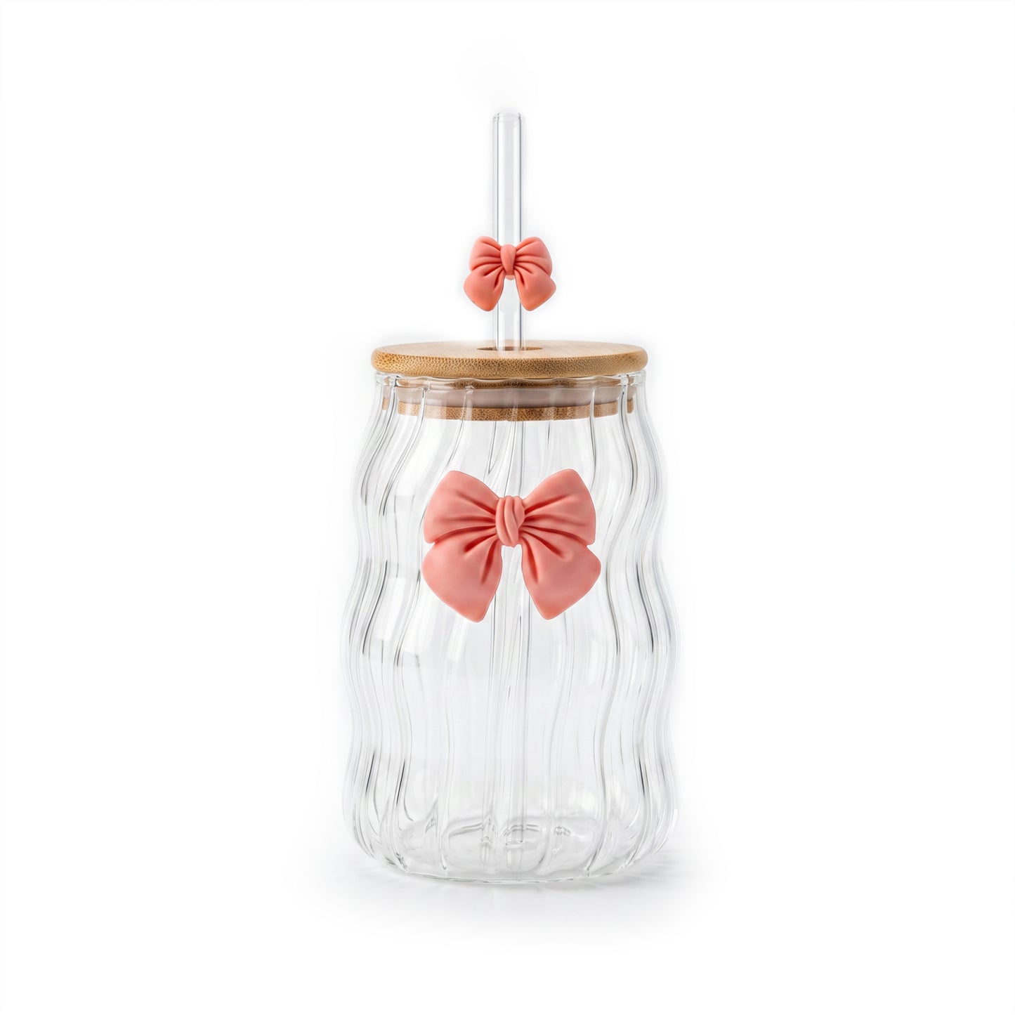Pink Bow Wavy Glass Tumbler