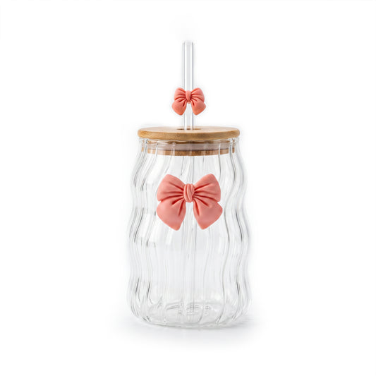 Pink Bow Wavy Glass Tumbler