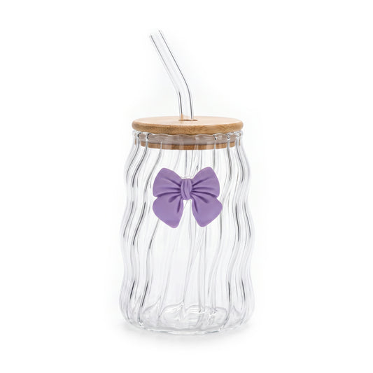 Purple Bow Wavy Glass Tumbler