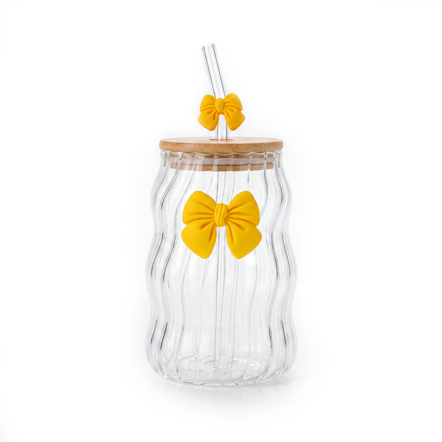 Yellow Bow Wavy Glass Tumbler