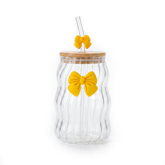 Yellow Bow Wavy Glass Tumbler