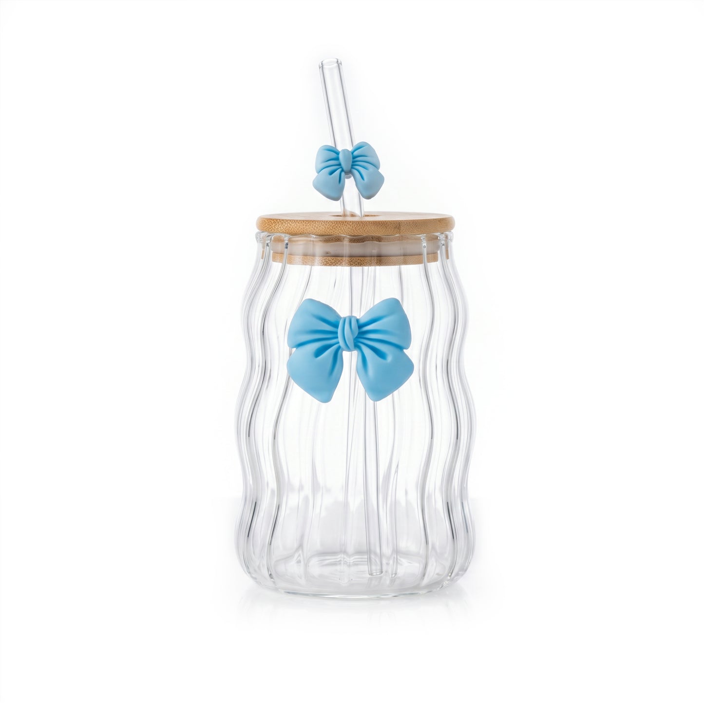 Blue Bow Wavy Glass Tumbler