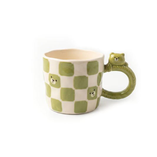 3D Green Checkered Bear Mug