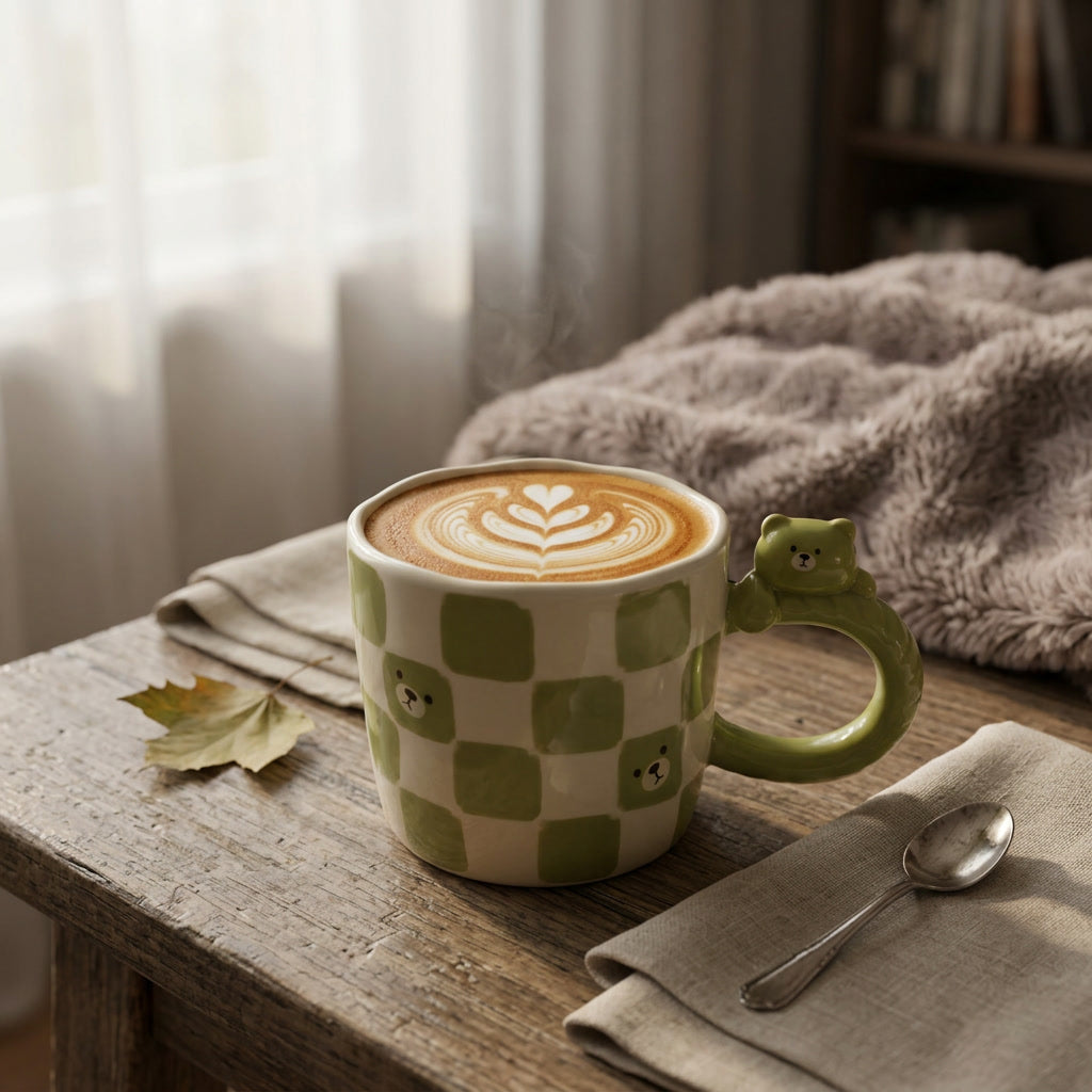 3D Green Checkered Bear Mug