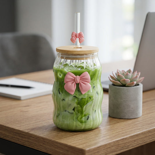 Pink Bow Wavy Glass Tumbler