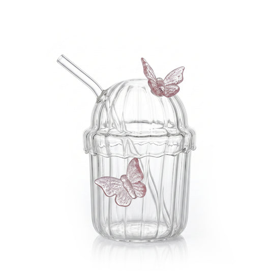 Pink Butterfly Glass Tumbler