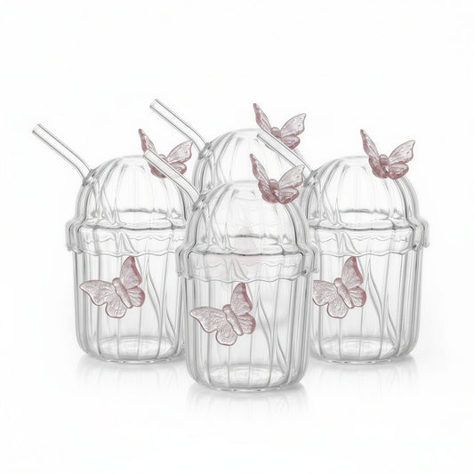 Pink Butterfly Glass Tumbler Bundle (Set of 4)