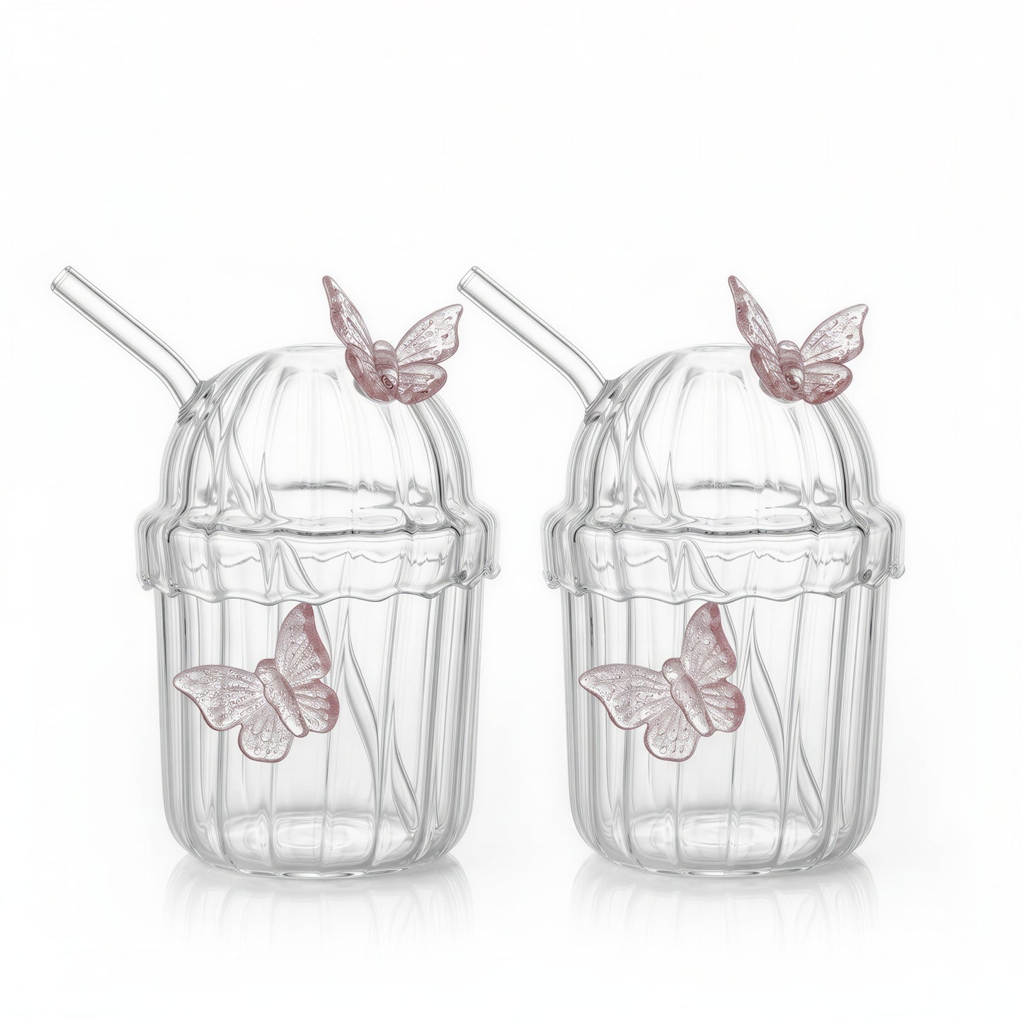 Pink Butterfly Glass Tumbler