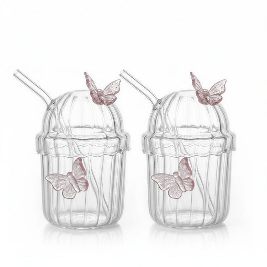 Pink Butterfly Glass Tumbler Bundle (Set of 2)