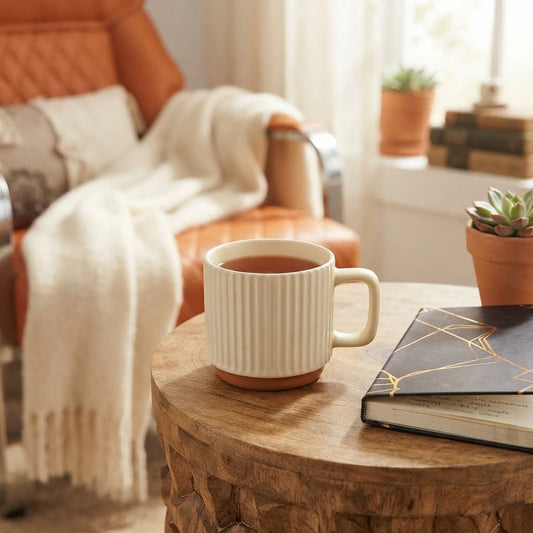 Off-White Fluted Ceramic Mug