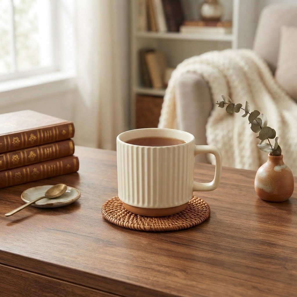 Off-White Fluted Ceramic Mug
