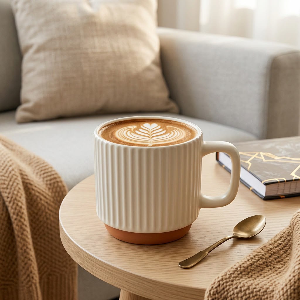 Off-White Fluted Ceramic Mug