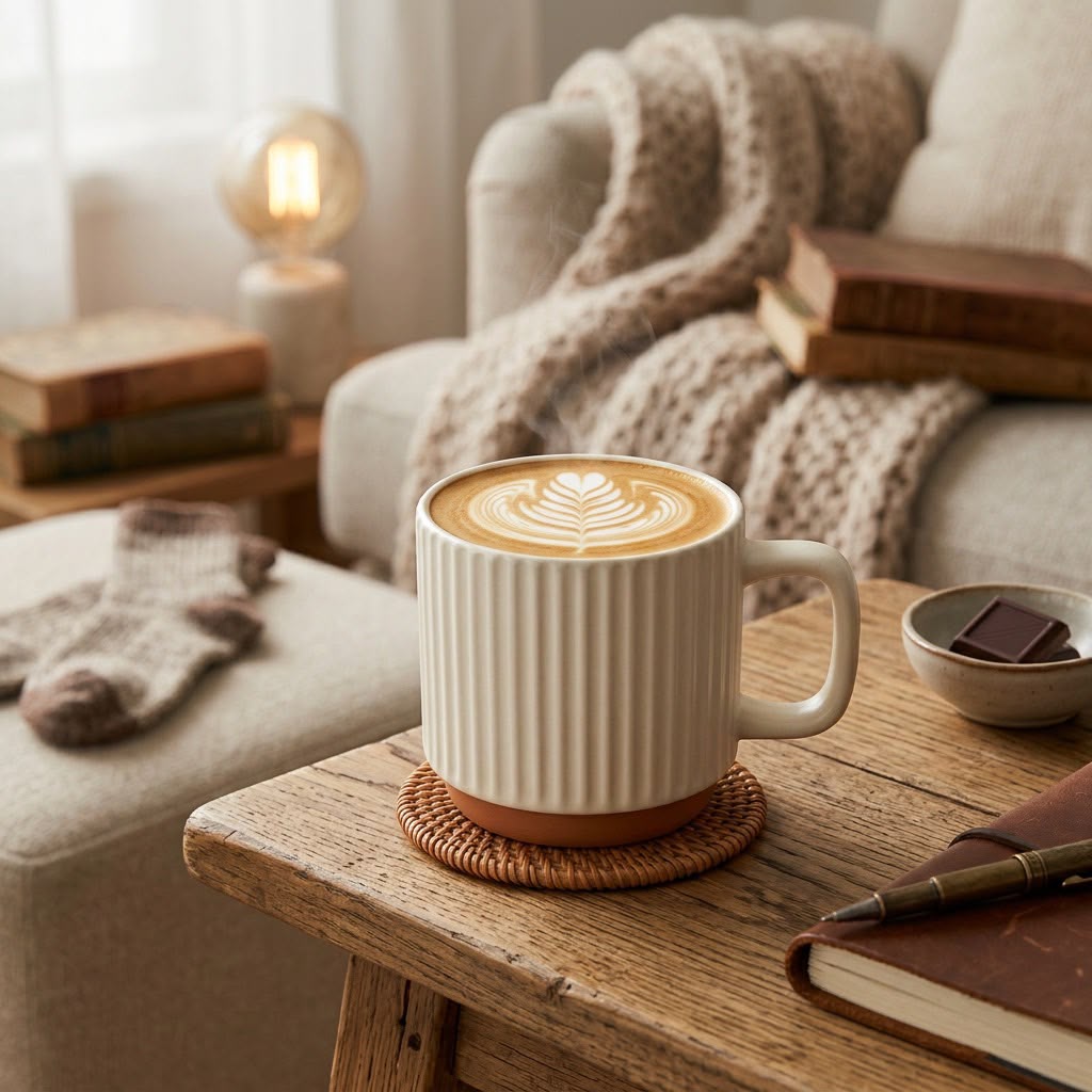 Off-White Fluted Ceramic Mug