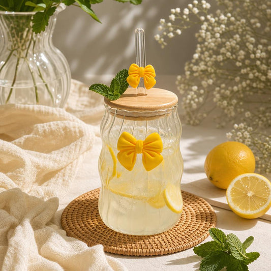 Yellow Bow Wavy Glass Tumbler