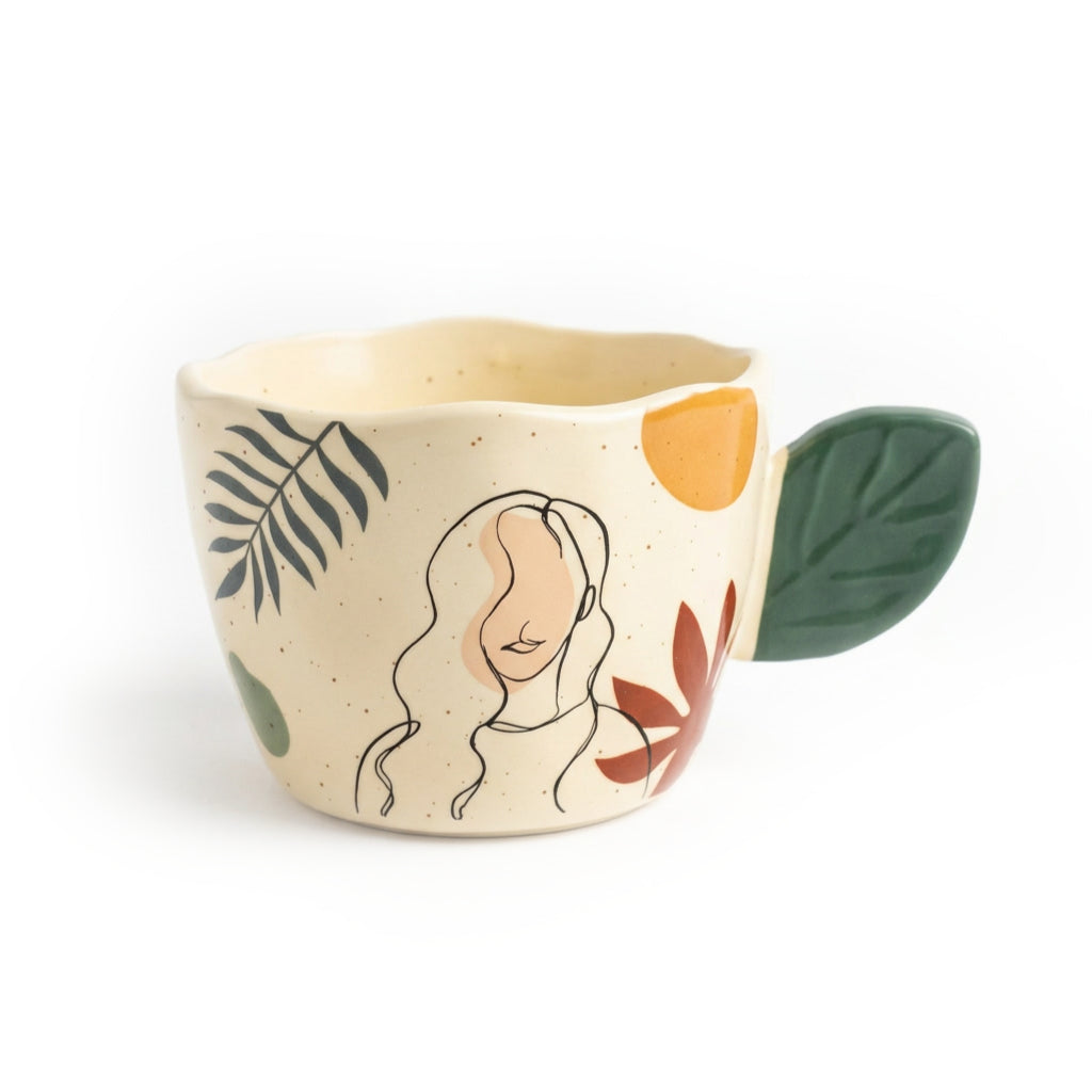 Botanical Leaf Mug - Cream (Flora) - Studio White Background Shot