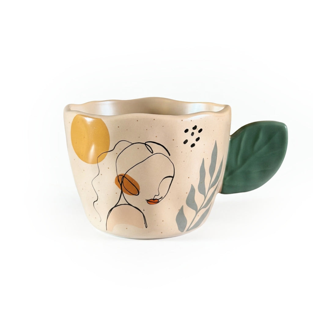 Botanical Leaf Mug - Cream (Silhouette) - Studio White Background Shot