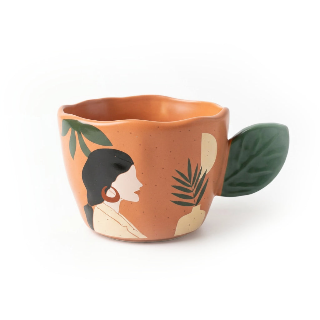 Botanical Leaf Mug - Peach - Studio White Background Shot
