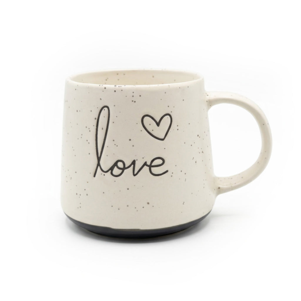 Cream 'Love' Speckled Mug - Studio White Background Shot