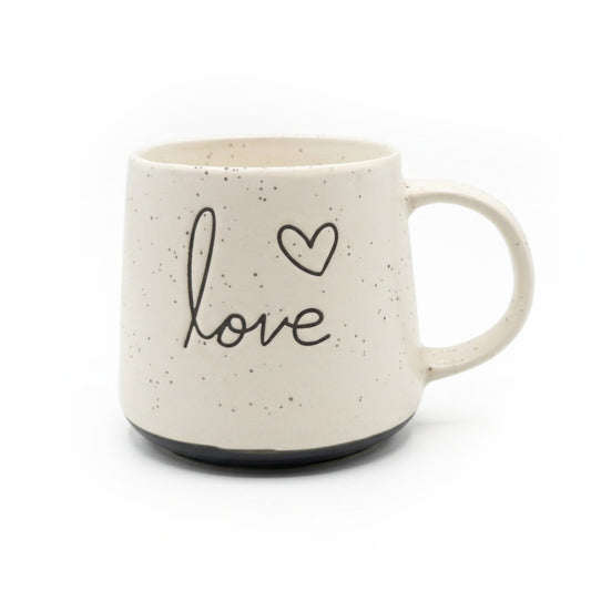 Cream 'Love' Speckled Mug - Studio White Background Shot