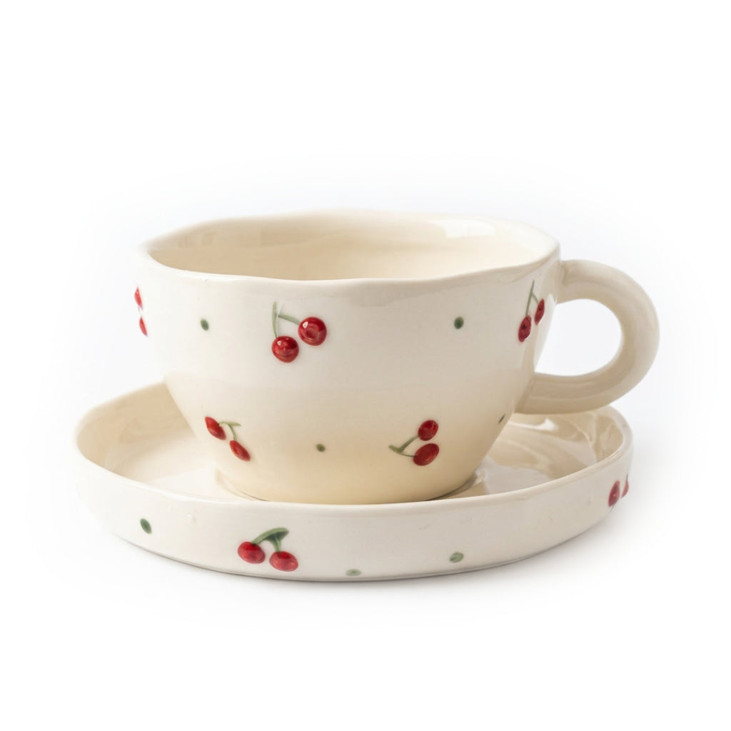 Fresh Cherry Teacup Set - Studio White Background Shot