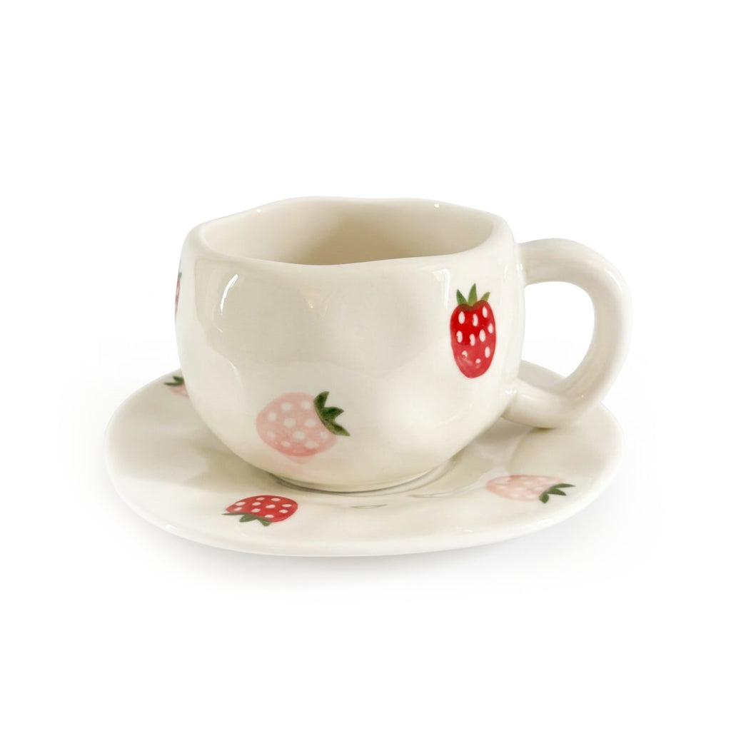 Fresh Strawberry Teacup Set - Studio White Background Shot