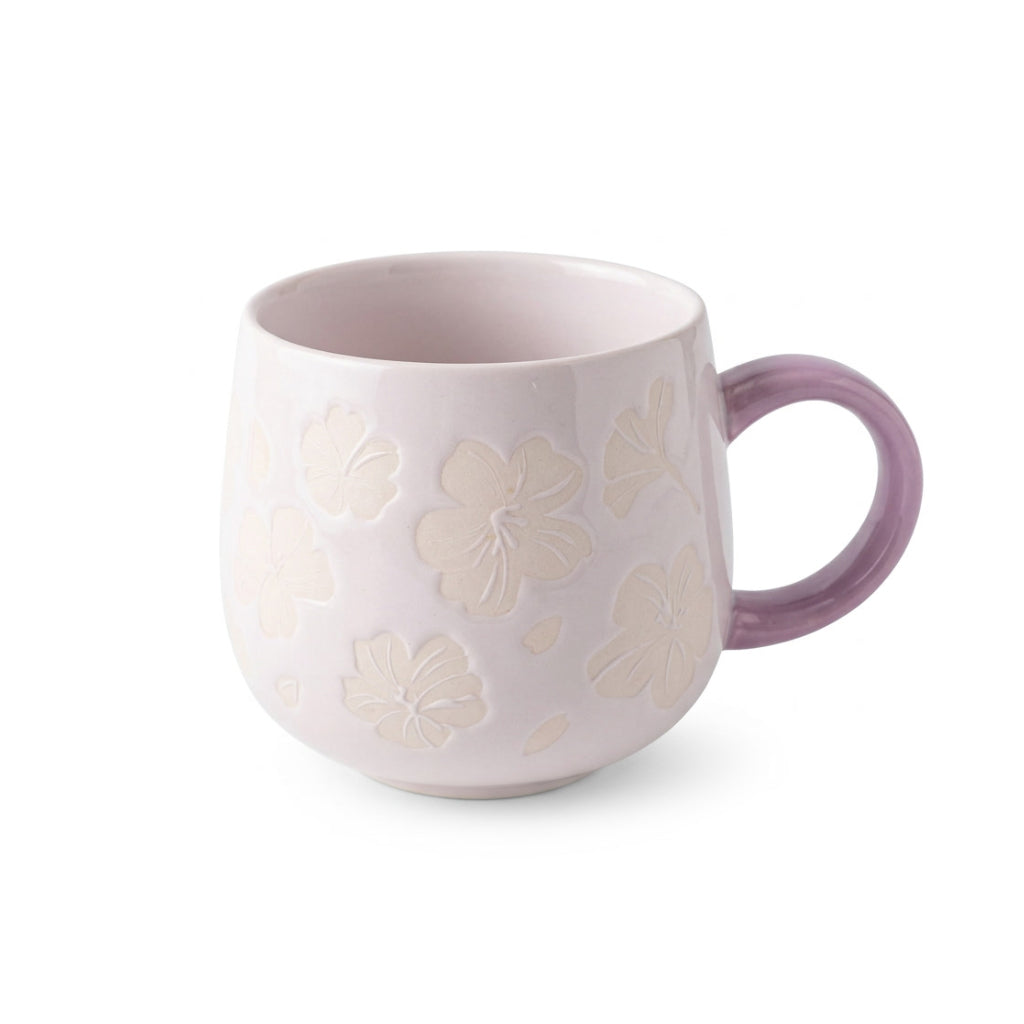 Lilac Floral Embossed Mug - Studio White Background Shot