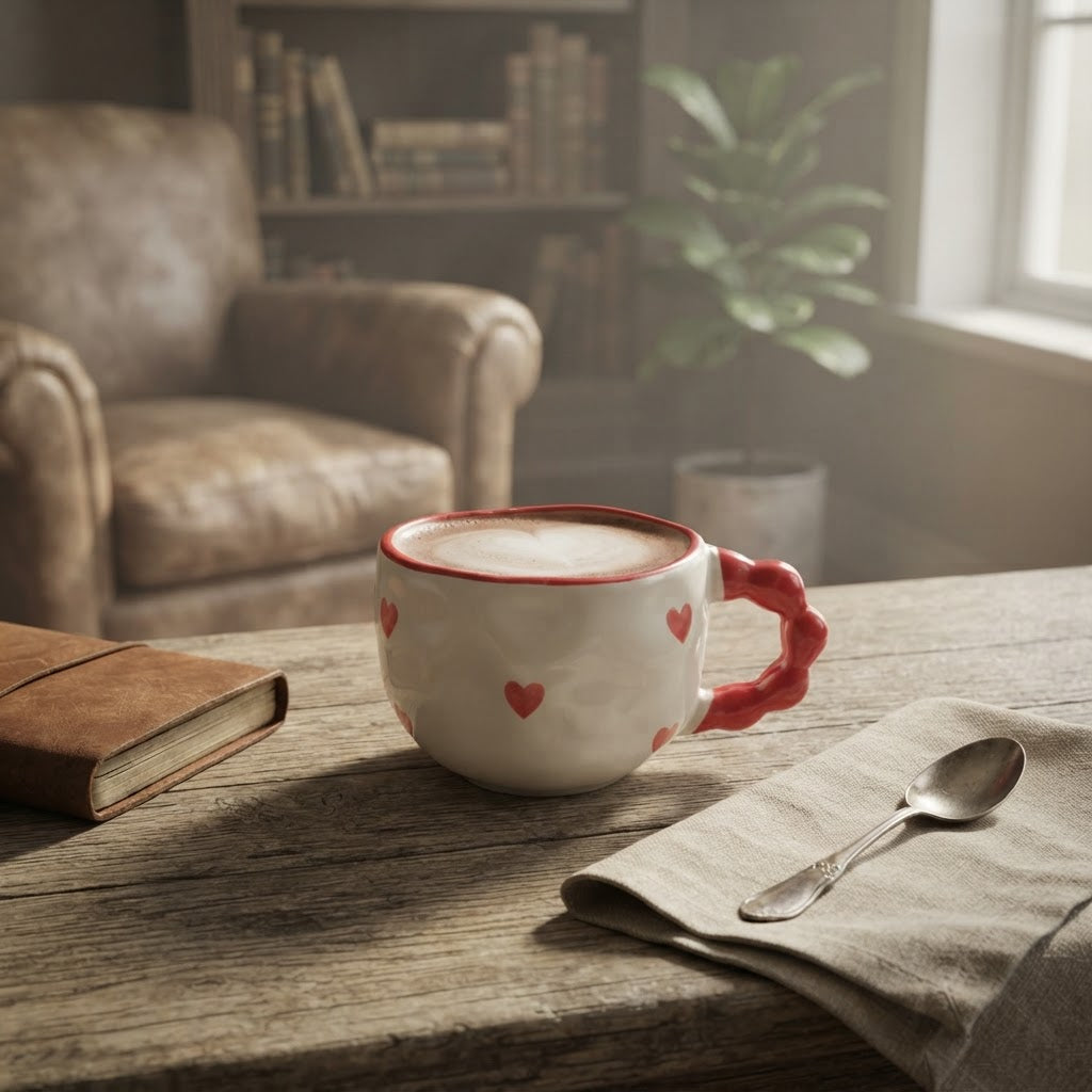 Red Heart Bubble Handle Mug