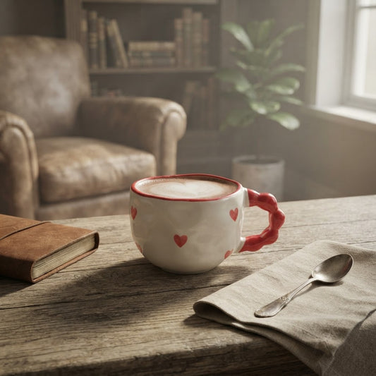 Red Heart Bubble Handle Mug