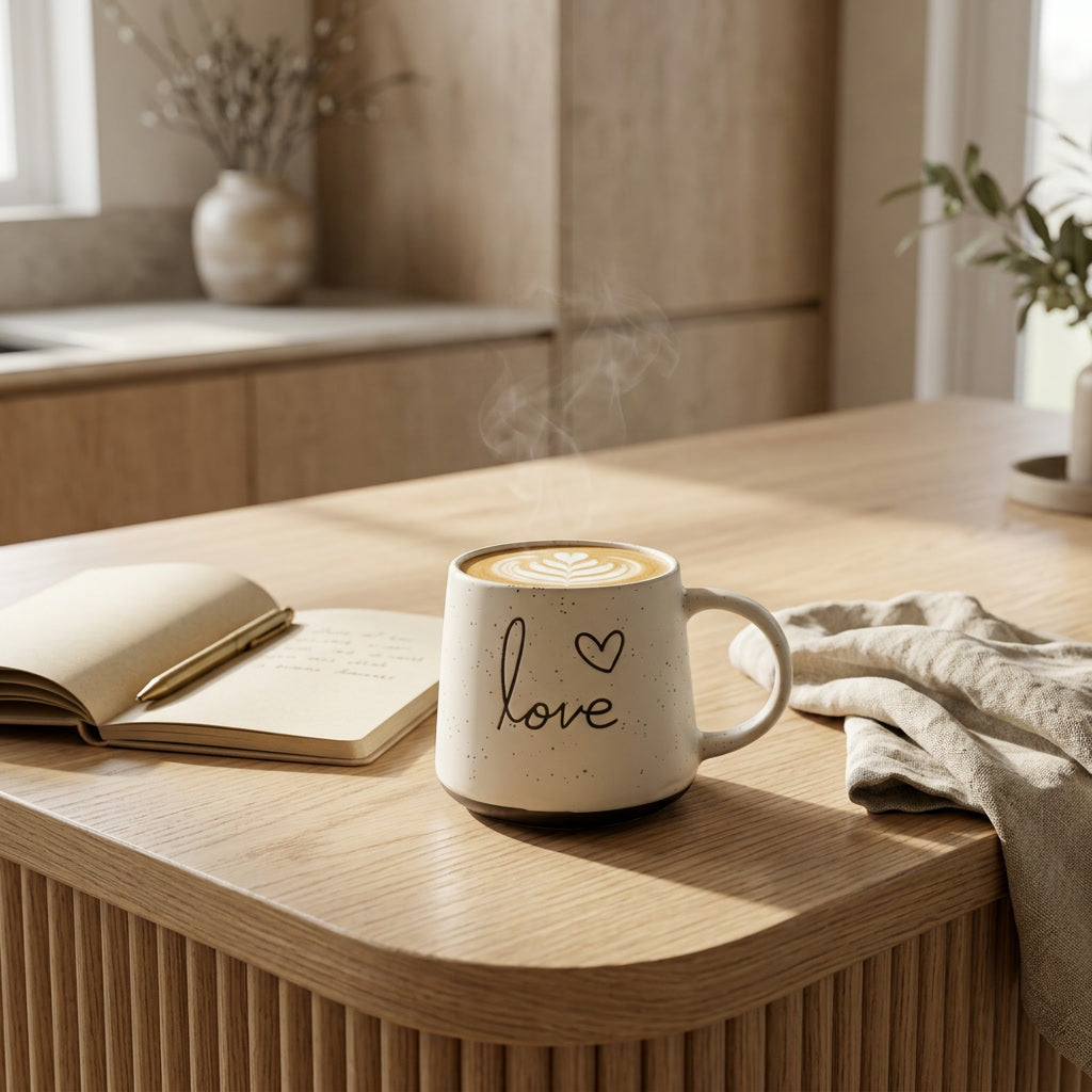 Cream 'Love' Speckled Mug