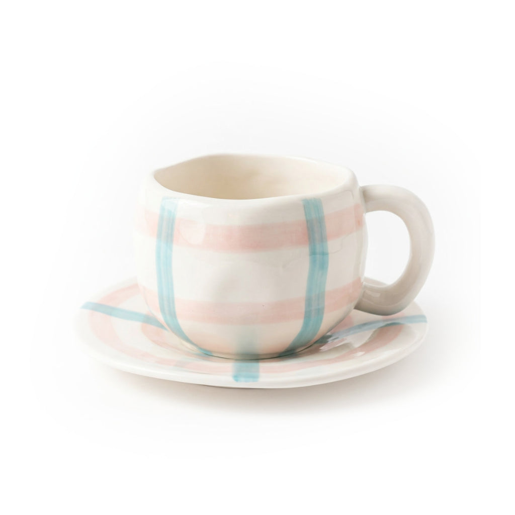 Pastel Striped Teacup Set - Studio White Background Shot