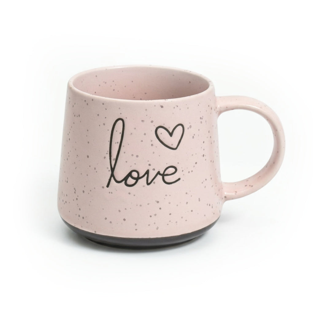 Pink 'Love' Speckled Mug - Studio White Background Shot