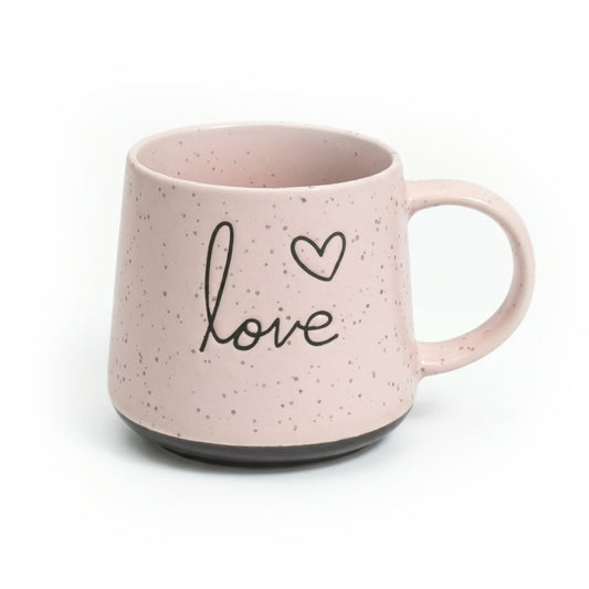 Pink 'Love' Speckled Mug - Studio White Background Shot